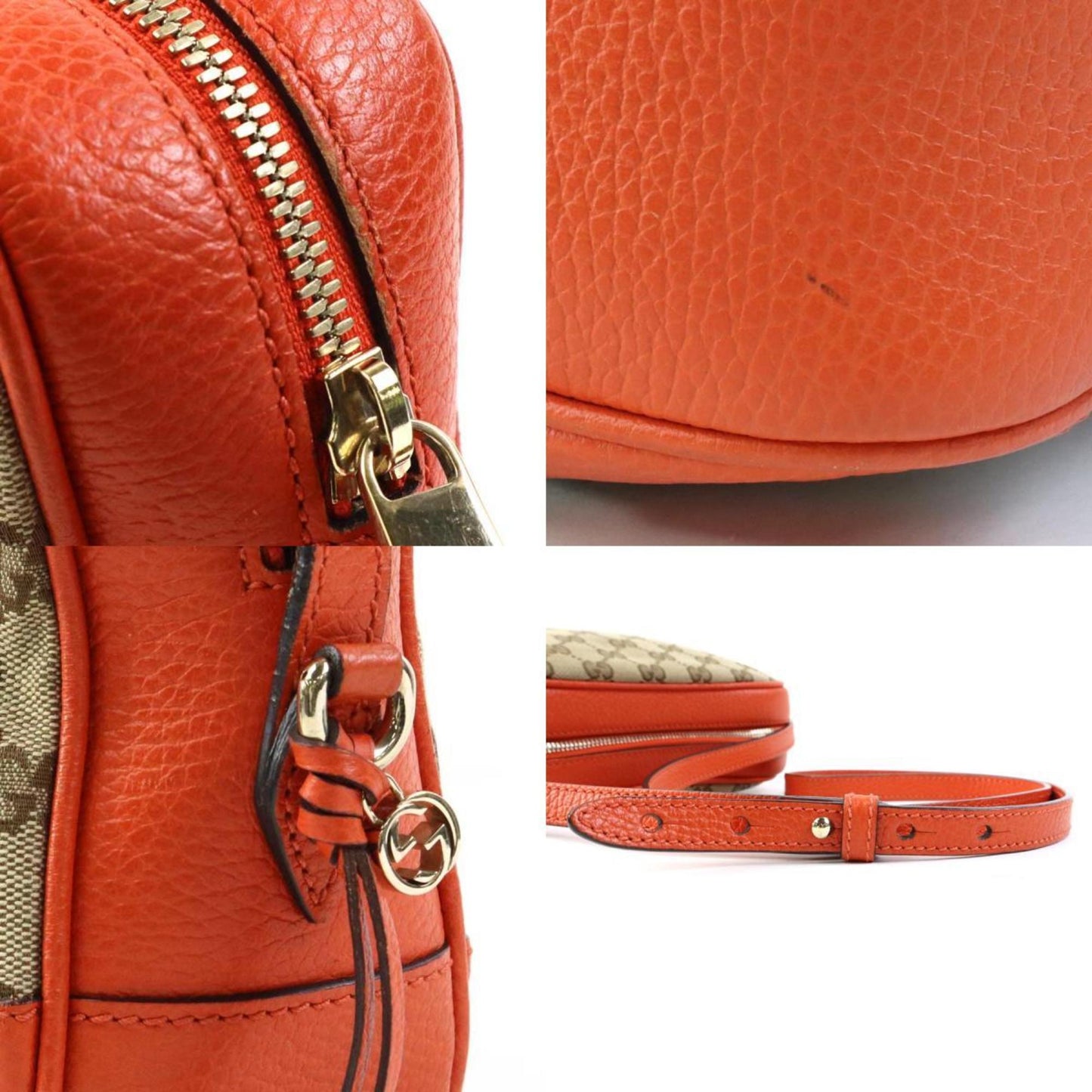 Gucci Brown Orange Canvas Leather Shoulder Bag