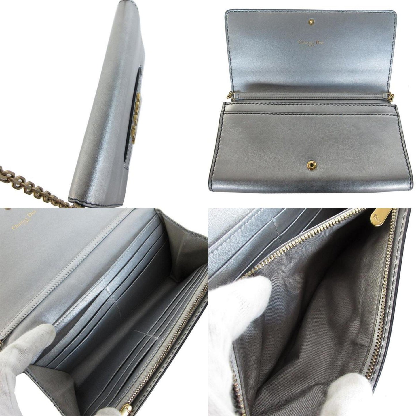 Christian Dior Gold Silver Leather Metal Wallet (Bi-Fold) ()