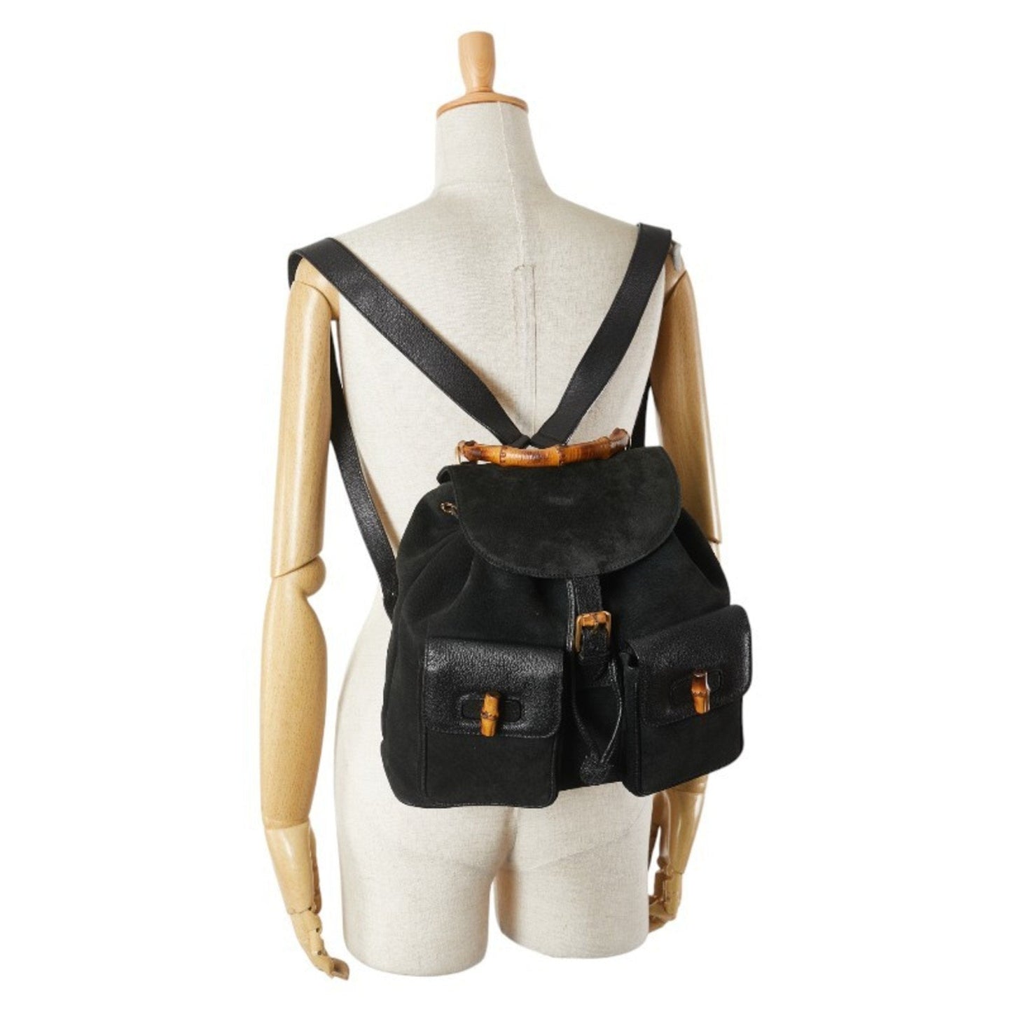 Gucci Bamboo Black Suede Leather Backpack ( )