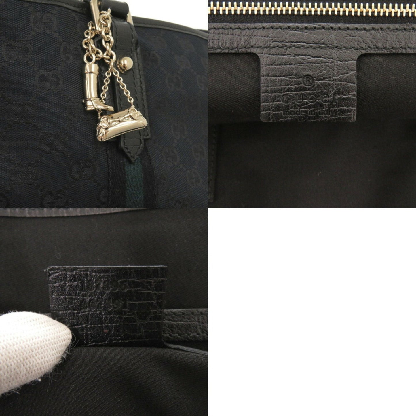 Gucci Black Green Canvas Tote Bag ( )