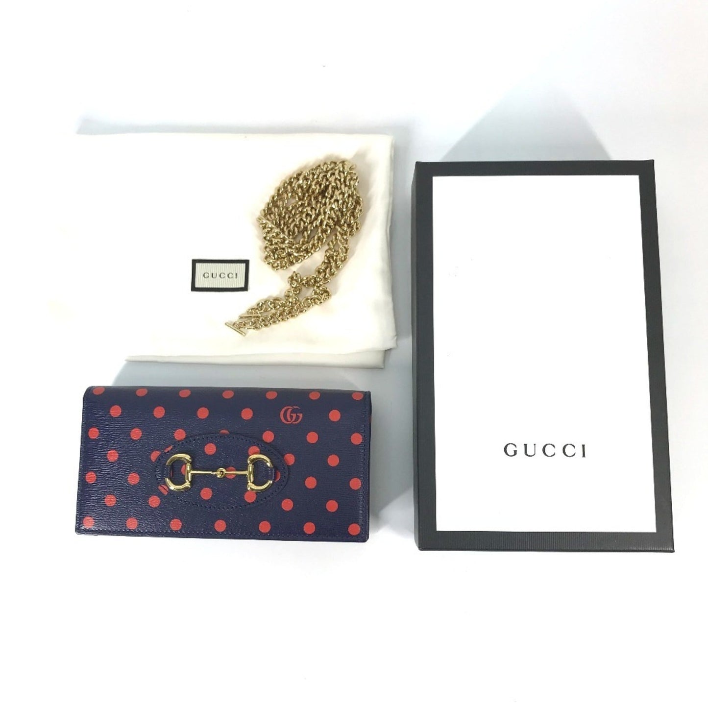 Gucci Navy Red Color Leather Chain/Shoulder Wallet ( )