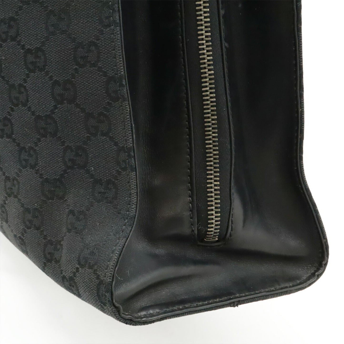 Gucci Black Canvas Leather Shoulder Bag Tote Bag ( )