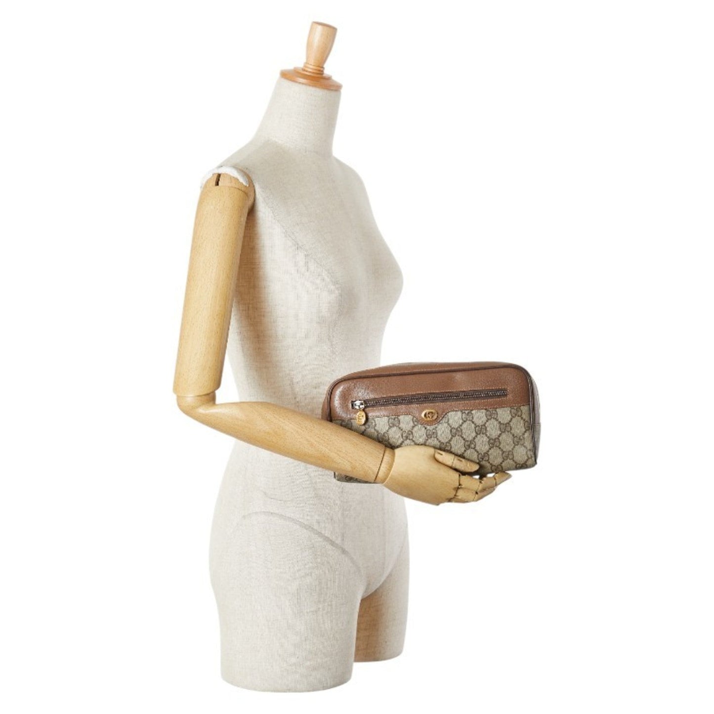 Gucci Beige Brown Pvc Leather Clutch Bag Pouch ( )