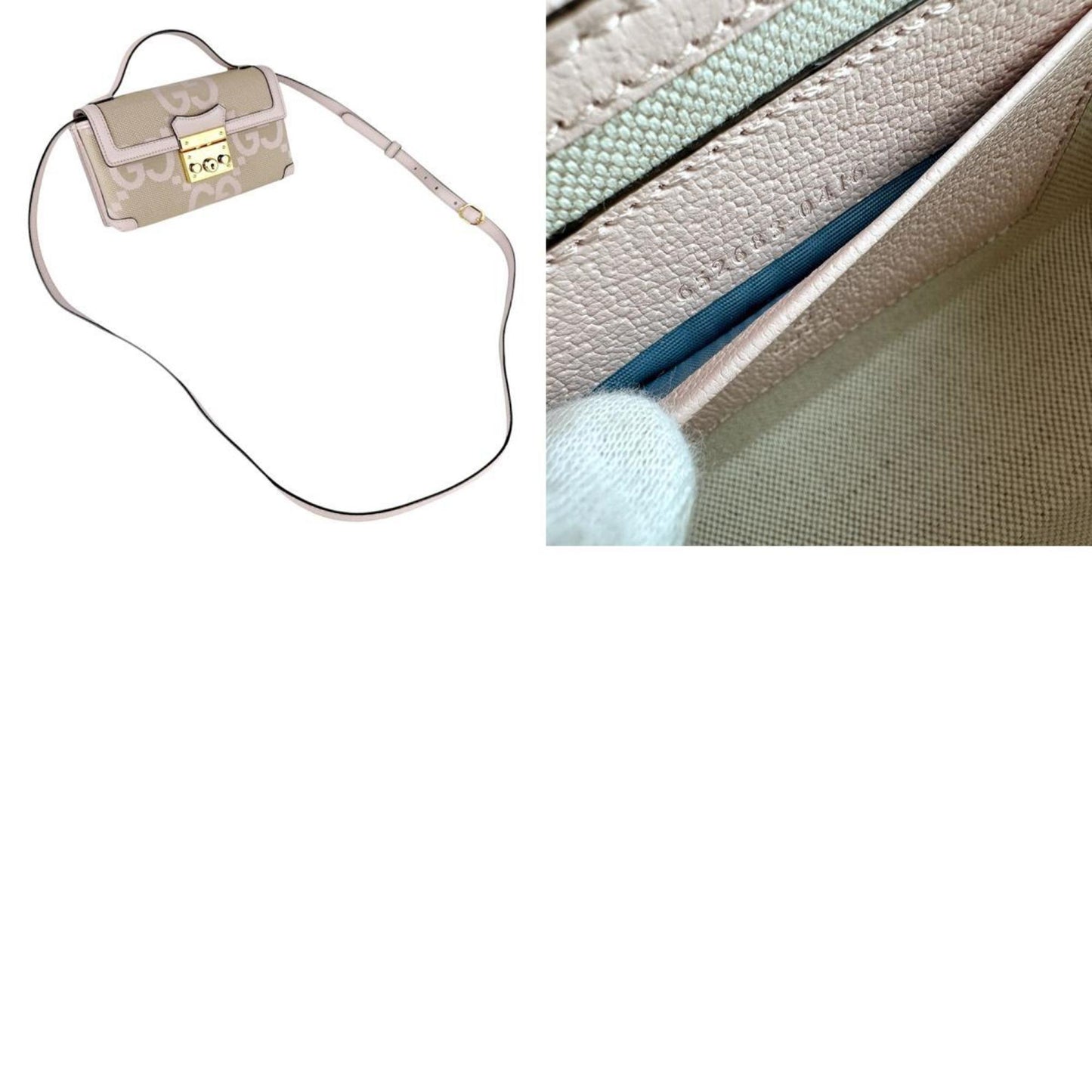 Gucci Beige Pink Canvas Leather Shoulder Bag ( )