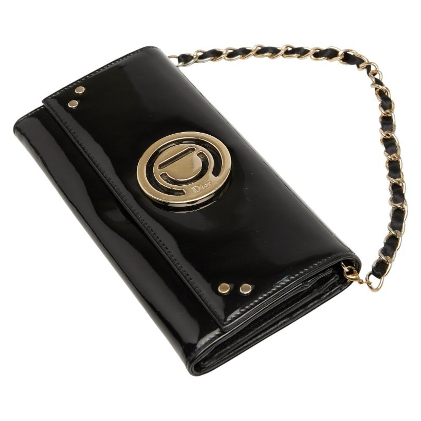 Christian Dior Black Patent Leather Chain/Shoulder Wallet ()