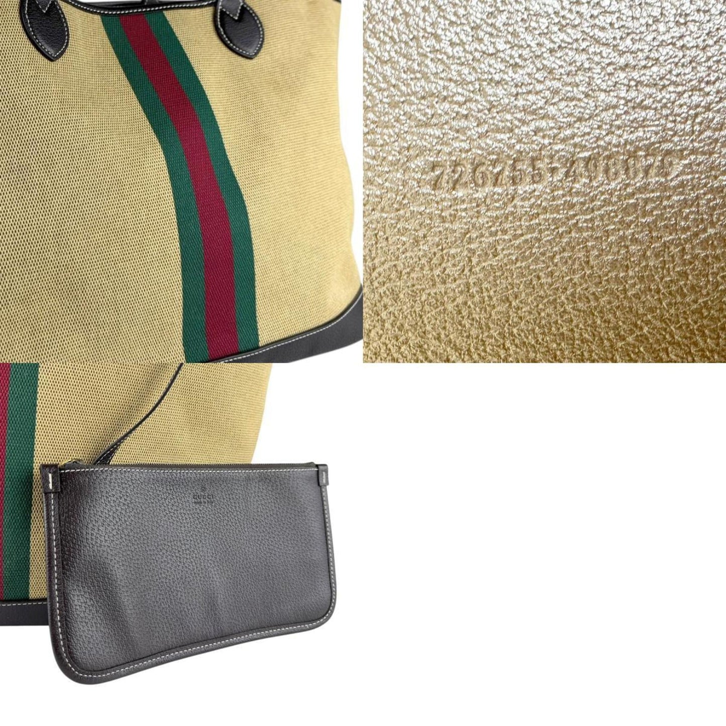Gucci Beige Brown Canvas Leather Tote Bag ( )