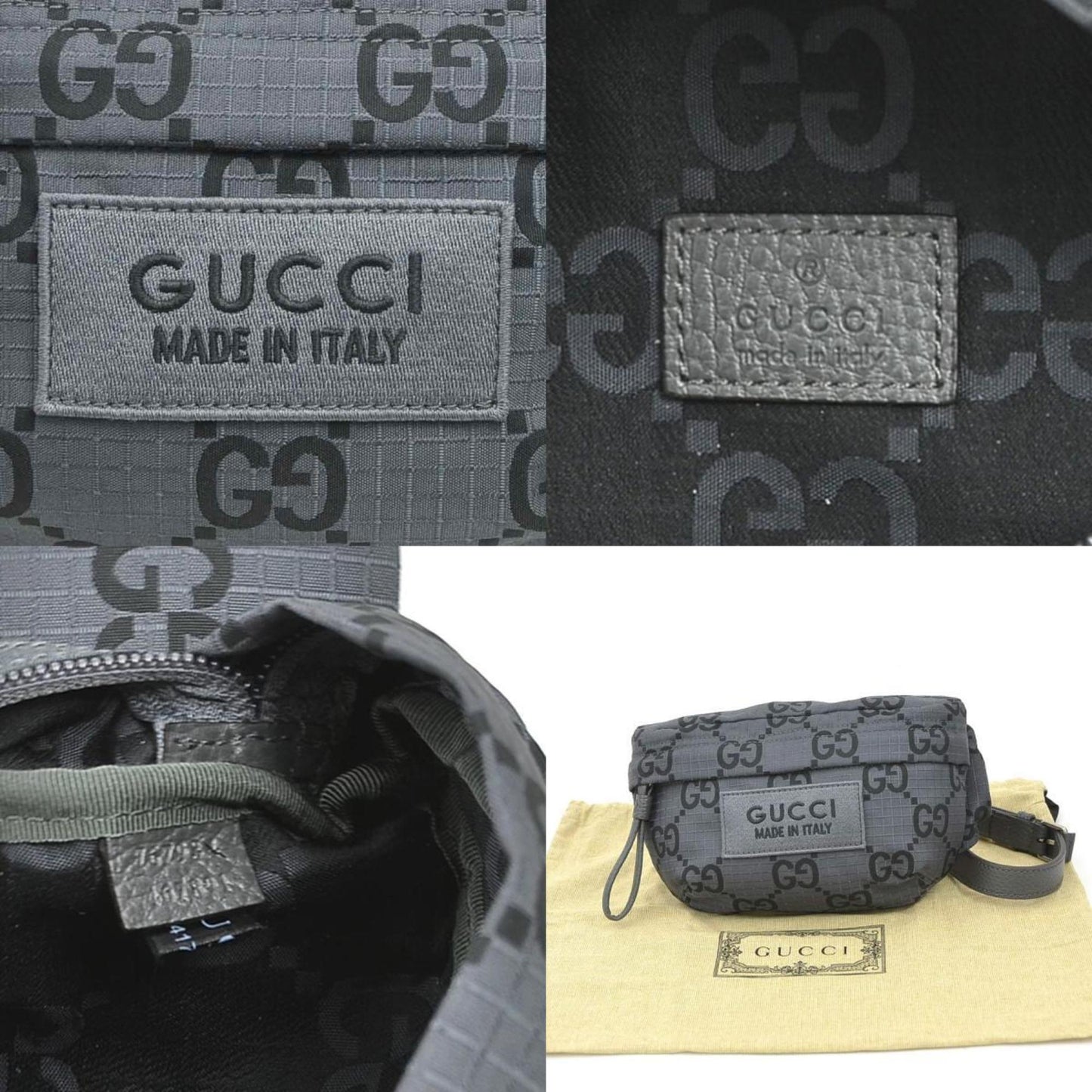 Gucci Black Gray Nylon Leather Fanny Pack Sling Bag ( )