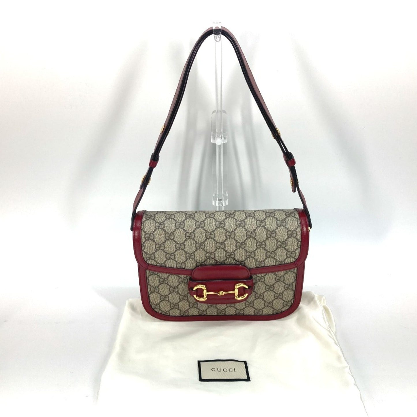 Gucci Beige Red Color Gg Supreme Leather Shoulder Bag ( )