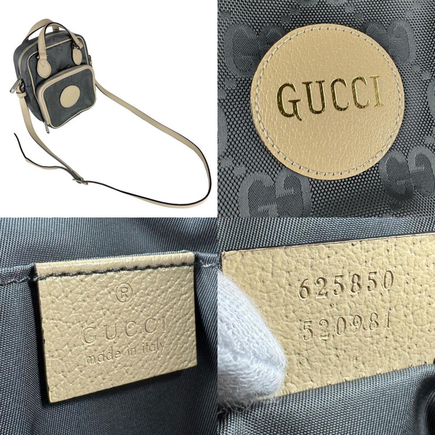 Gucci Beige Gray Nylon Leather Handbag Shoulder Bag ( )