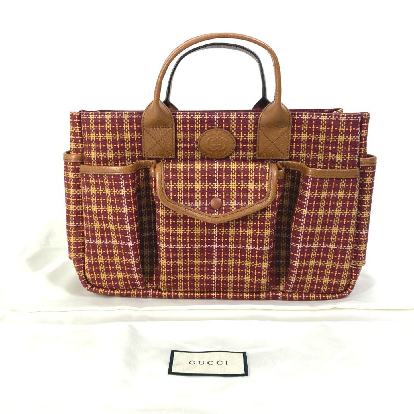 Gucci Bordeaux Brown Canvas Leather Handbag Tote Bag ( )