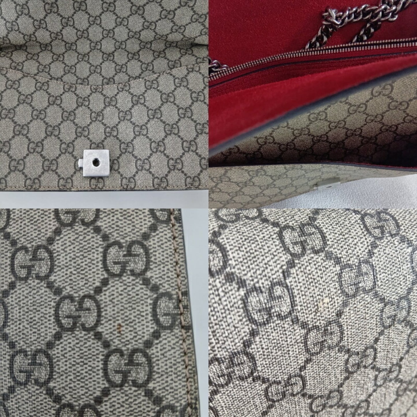 Gucci Beige Red Color Gg Supreme Leather Shoulder Bag ( )