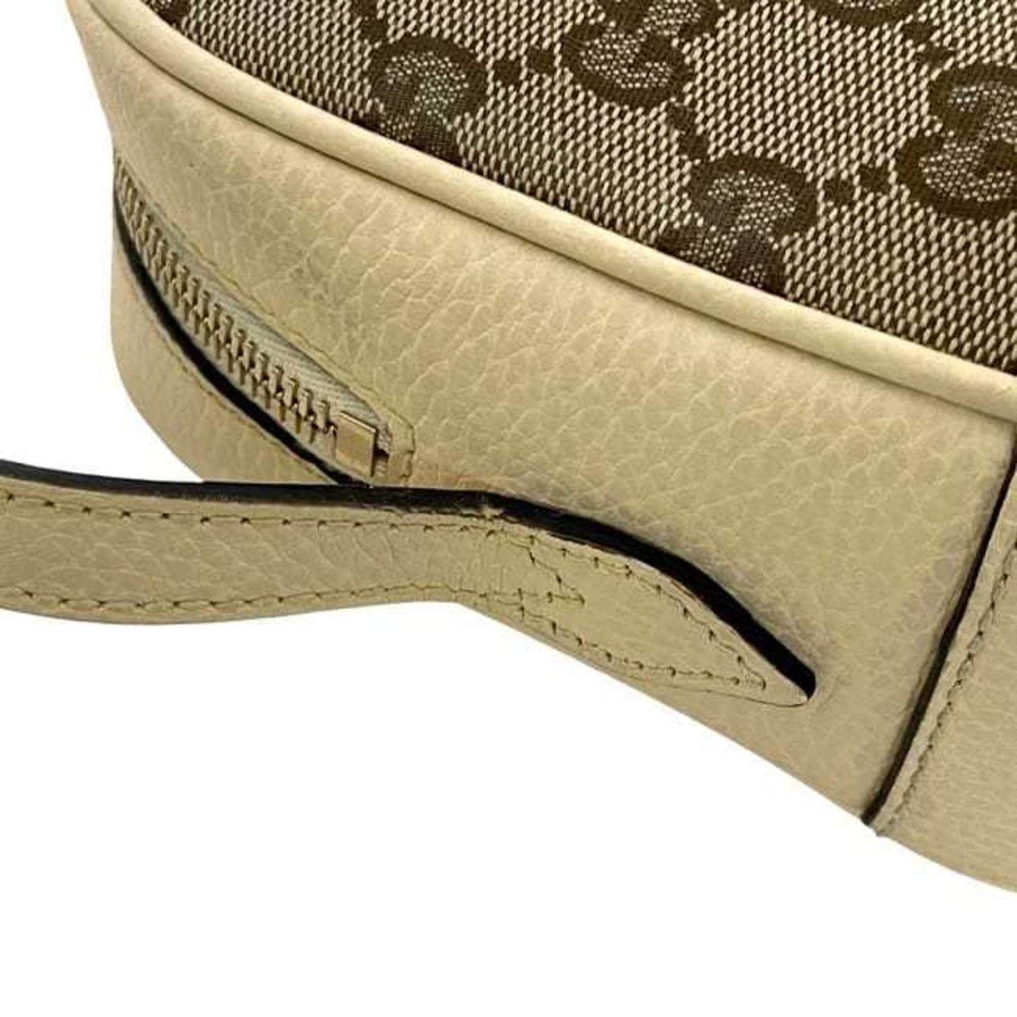 Gucci Beige White Canvas Leather Shoulder Bag ( )