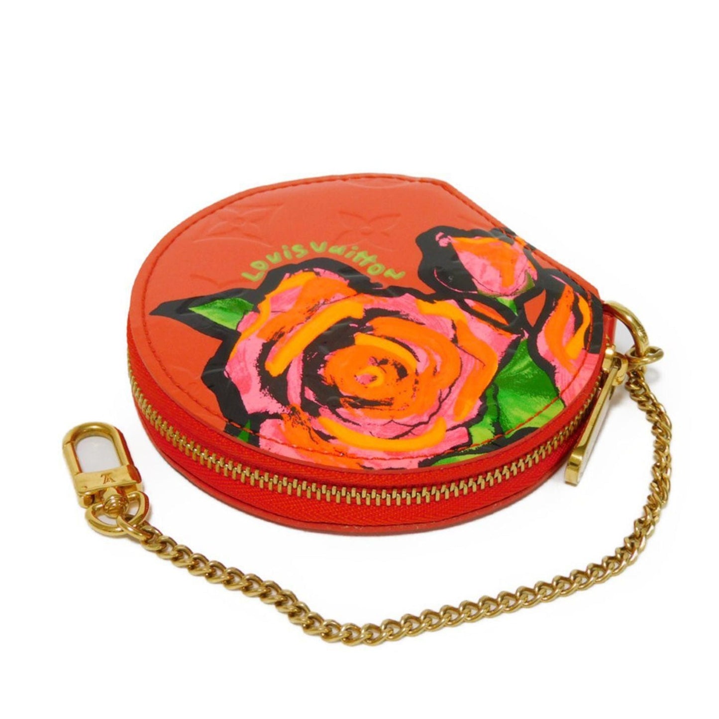 LOUIS VUITTON Coin Case Porte Monet Chapeau Embossed Patent Monogram Vernis Rose Orange Sunset M93691 Women's Wallet