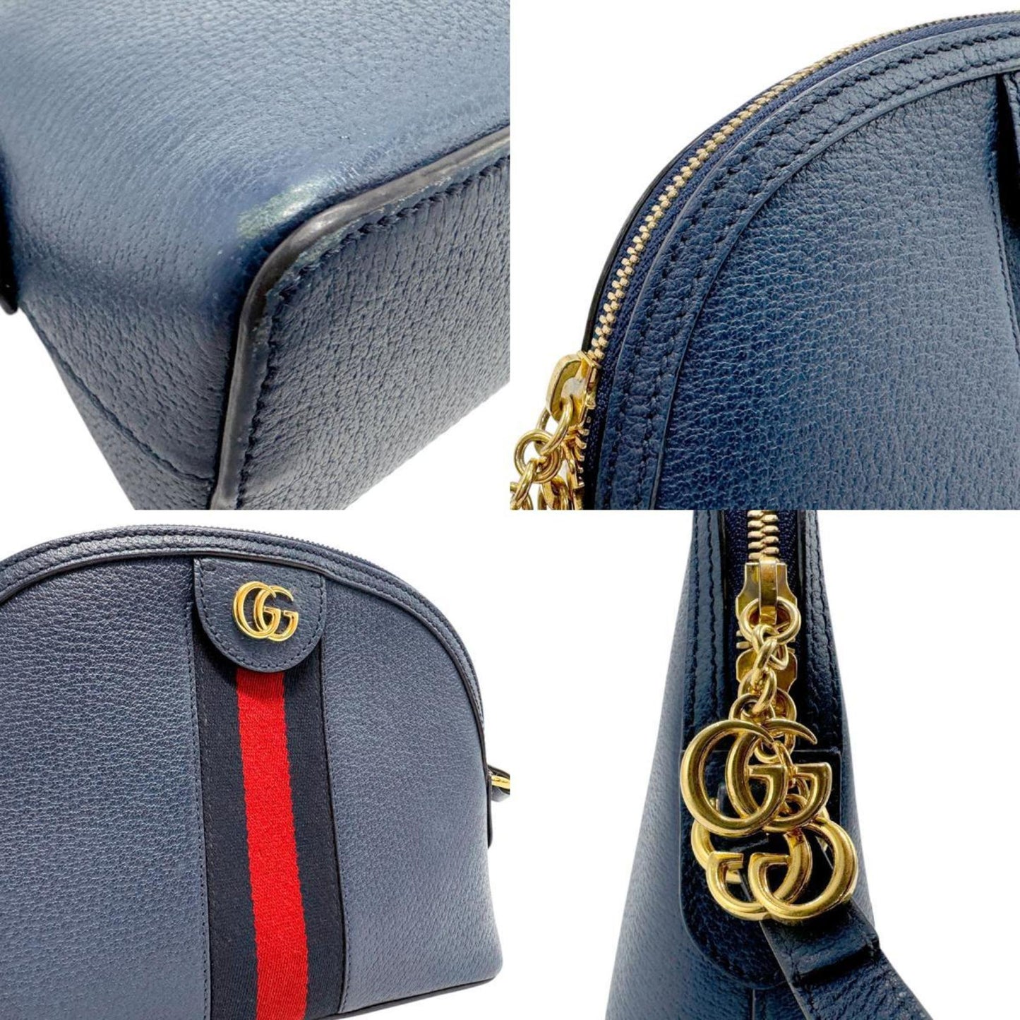 Gucci Navy Red Color Leather Shoulder Bag