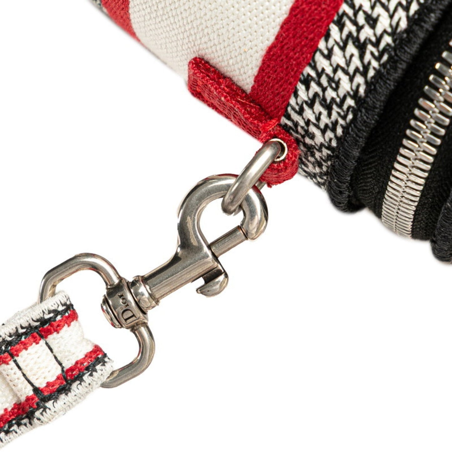 Christian Dior Black Red Color White Canvas Handbag Vanity Bag ()