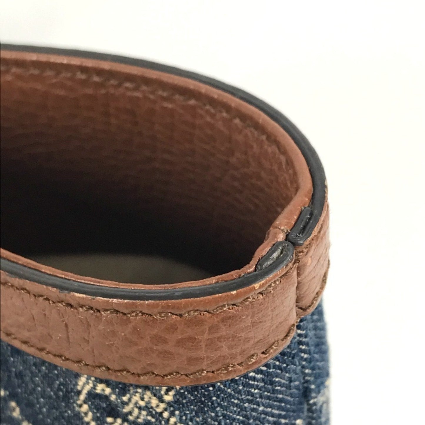 Gucci Blue Brown Denim Leather Shoulder Bag Tote Bag ( )