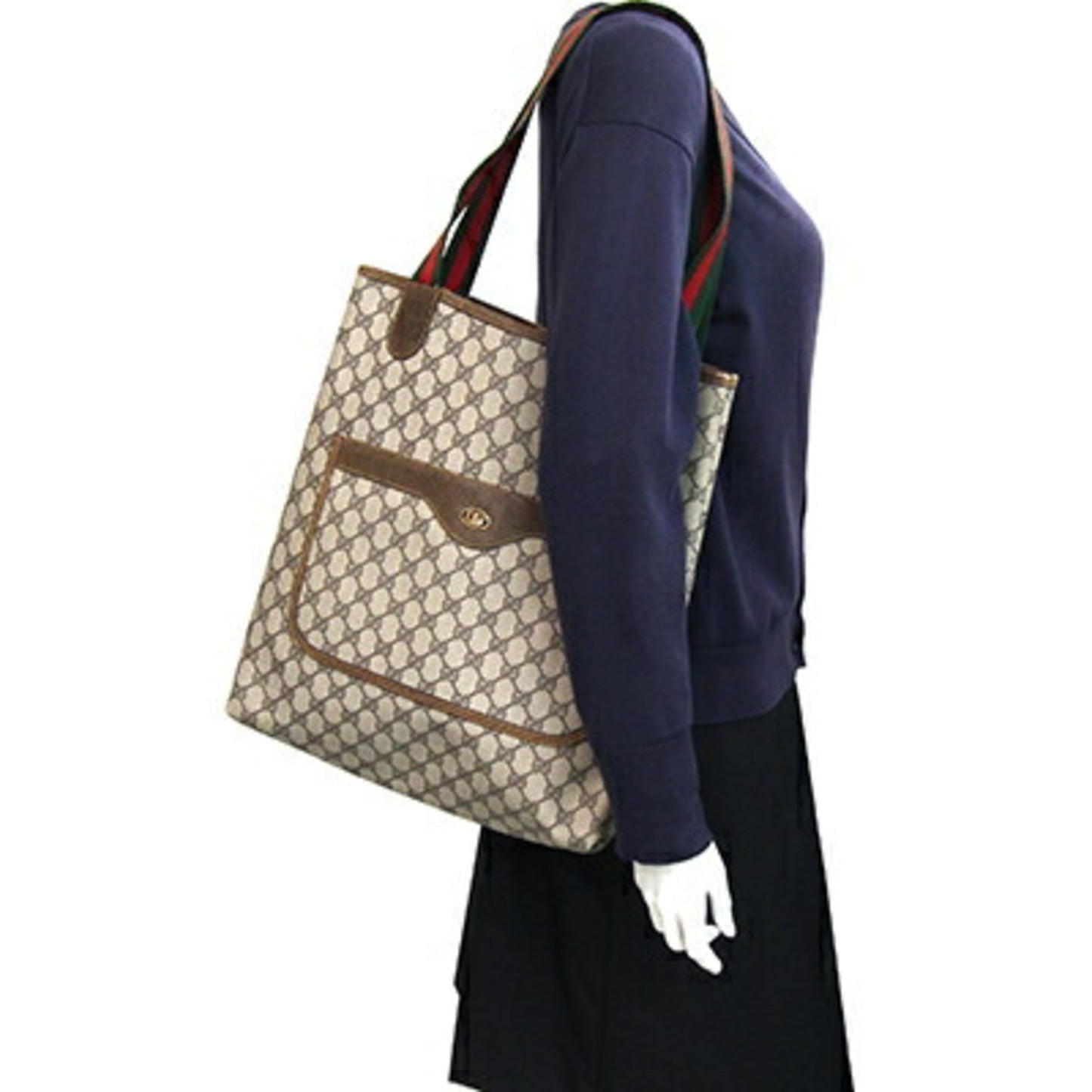 Gucci Beige Pvc Leather Canvas Tote Bag ( )