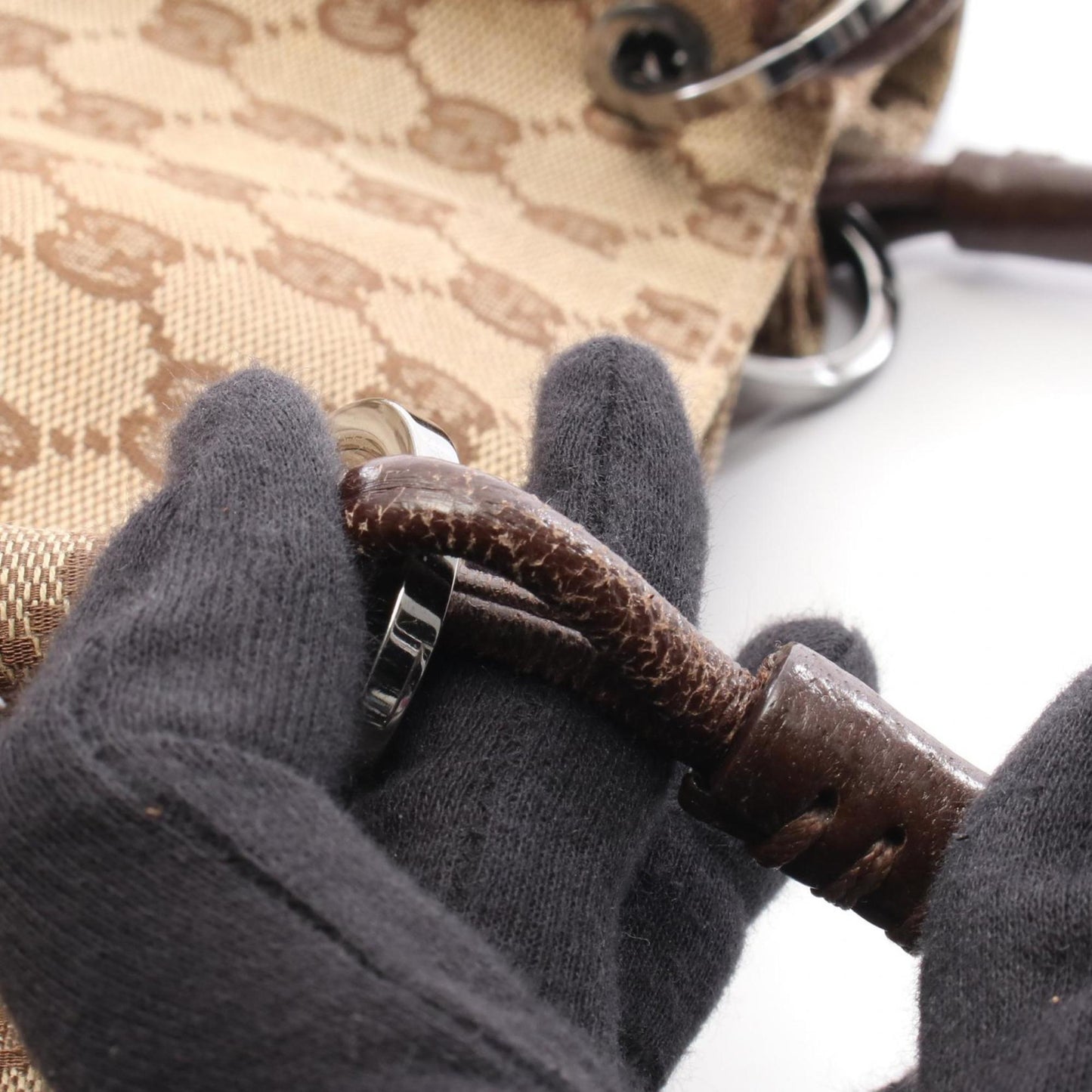 Gucci Beige Brown Gg Canvas Leather Handbag ( )