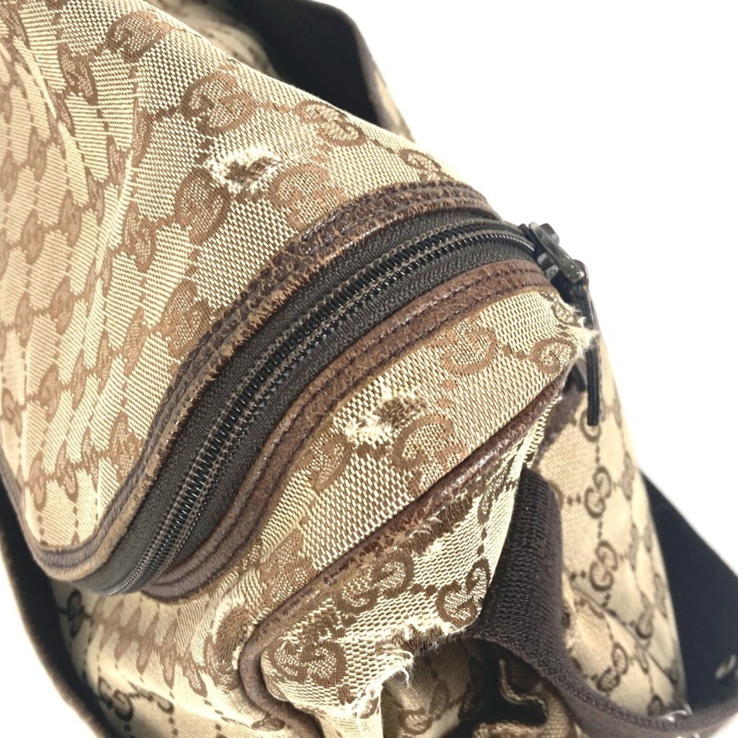 Gucci Gg Canvas Beige Dark Brown Gg Canvas Leather Shoulder Bag ( )