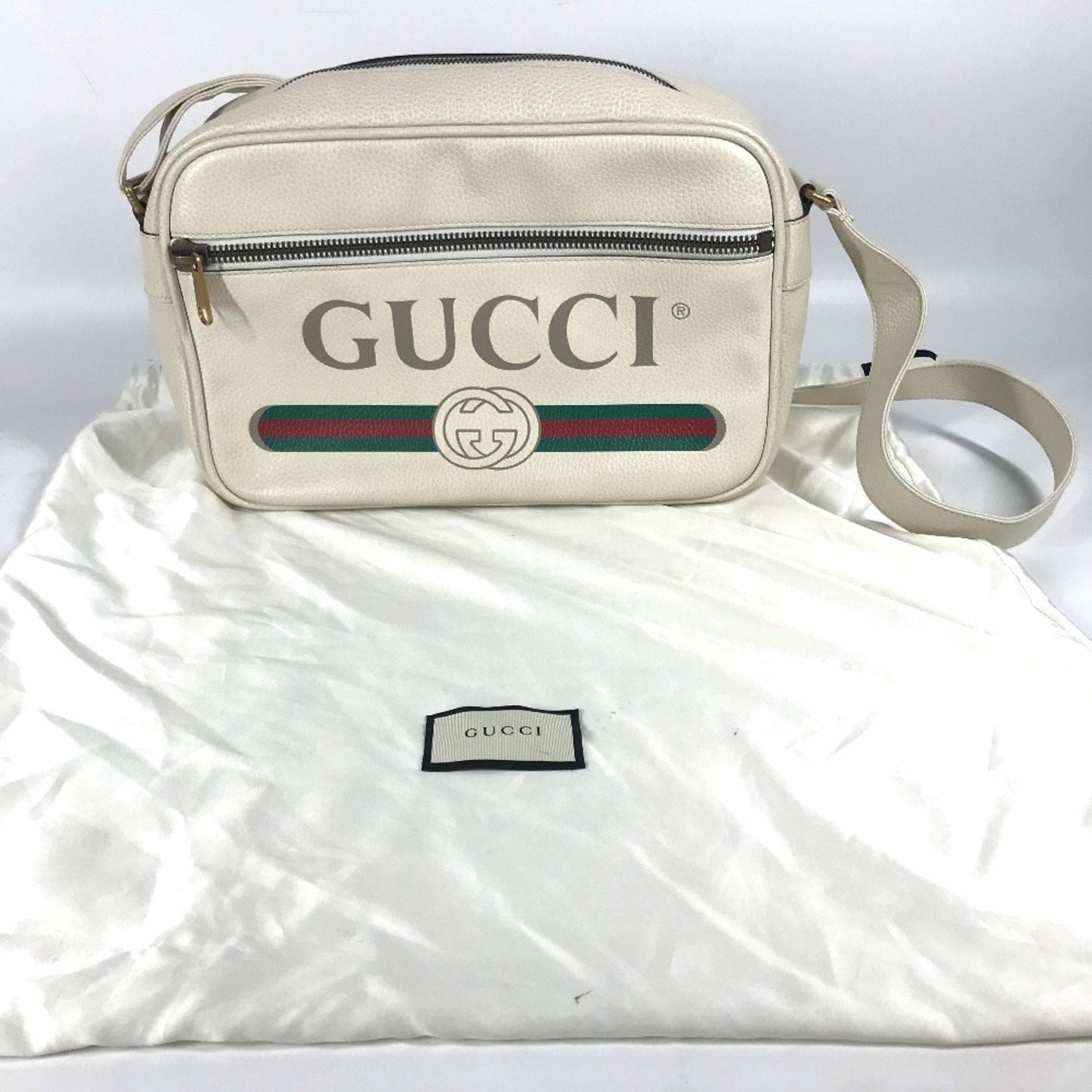 Gucci White Leather Messenger Bag Shoulder Bag ( )