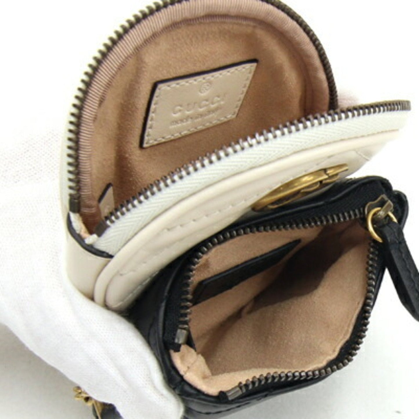 Gucci Black Off-White Leather Coin Purse/Coin Case