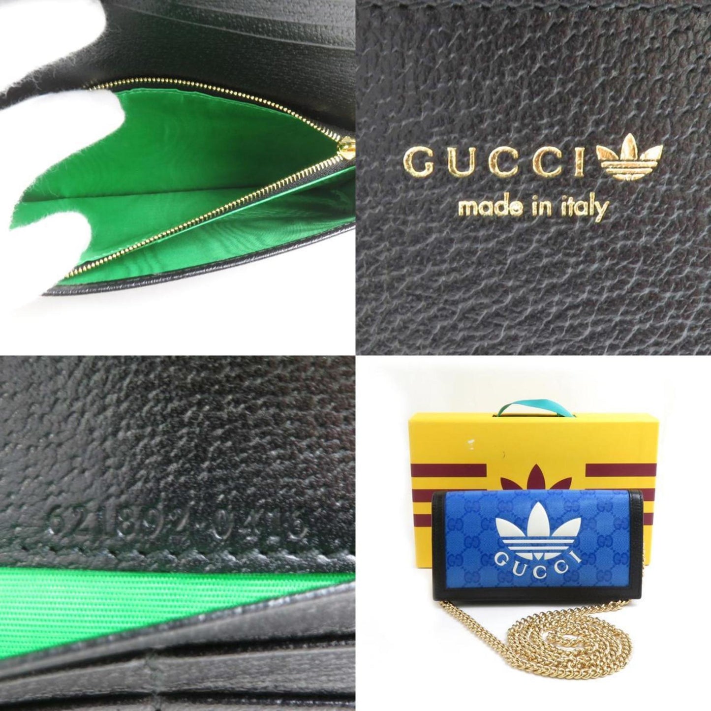 Gucci Black Blue White Leather Chain/Shoulder Wallet ( )