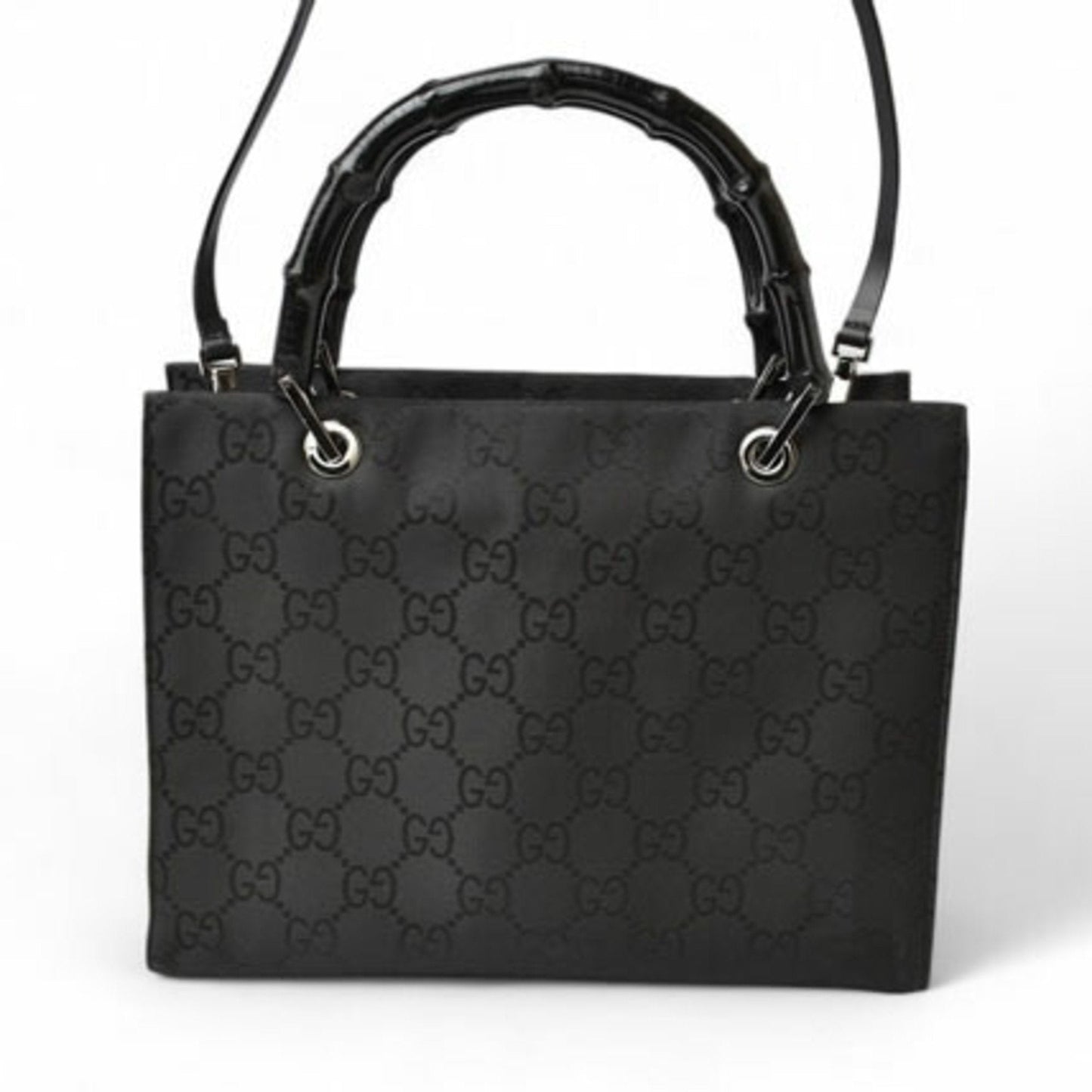 Gucci Black Nylon Canvas Handbag Tote Bag