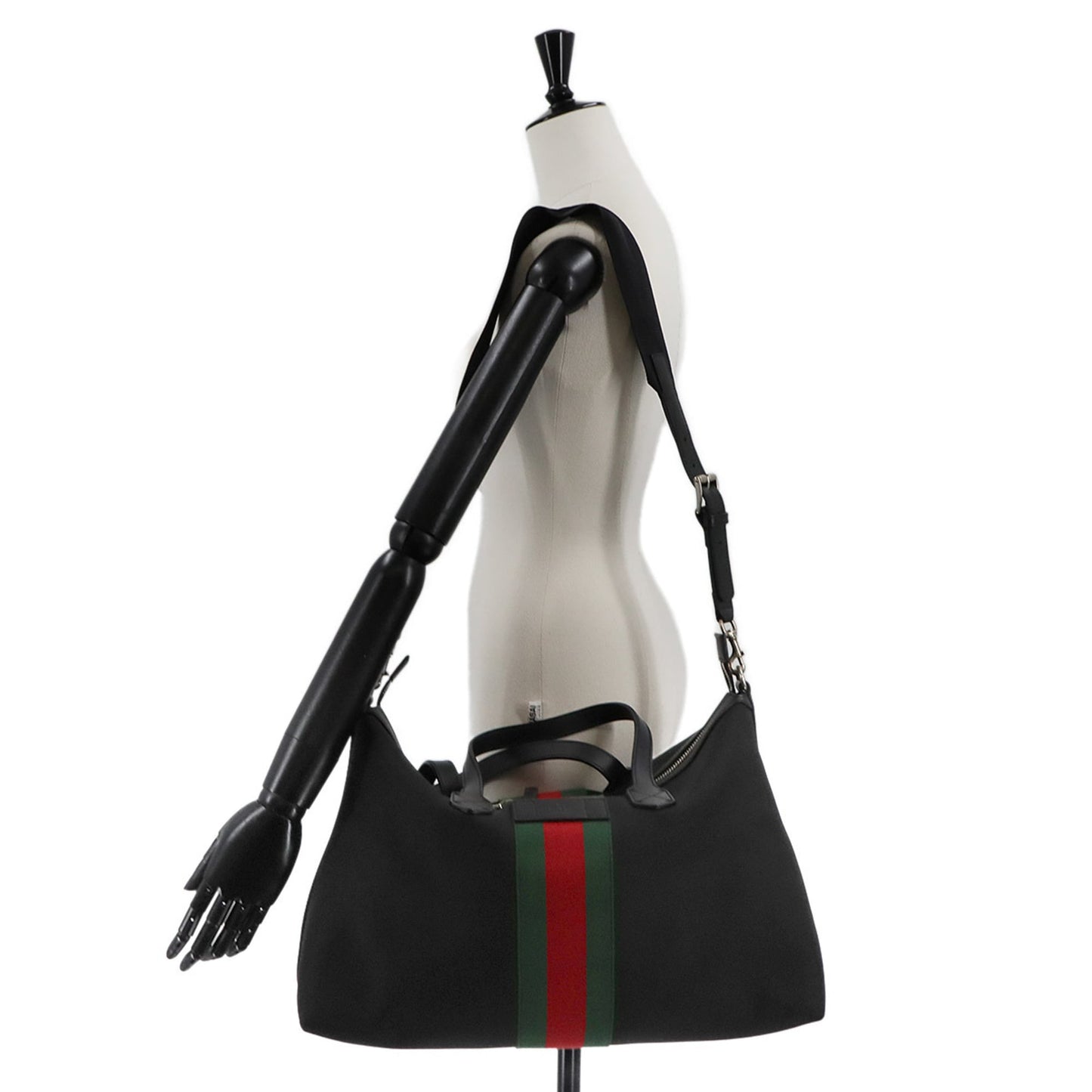 Gucci Black Nylon Canvas Leather Shoulder Bag Tote Bag ( )