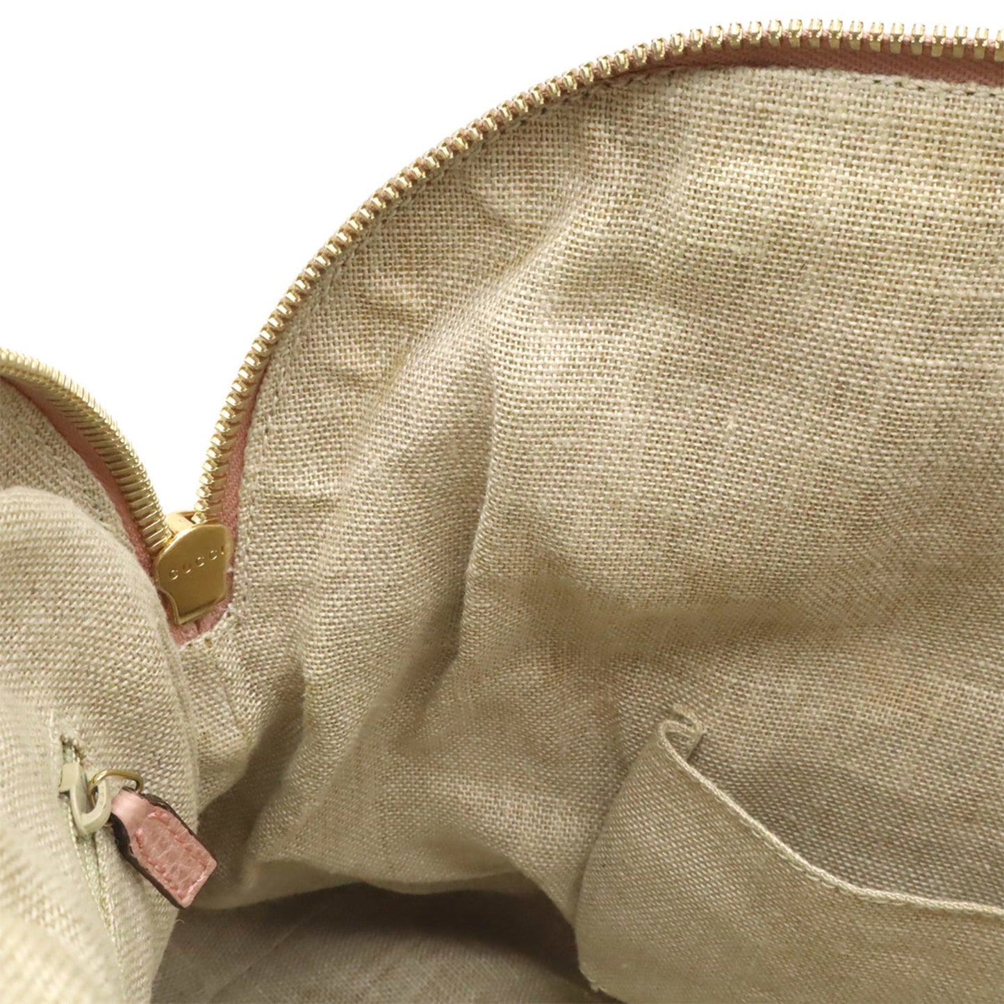 Gucci Beige Khaki Pink Gg Canvas Leather Shoulder Bag Tote Bag ( )