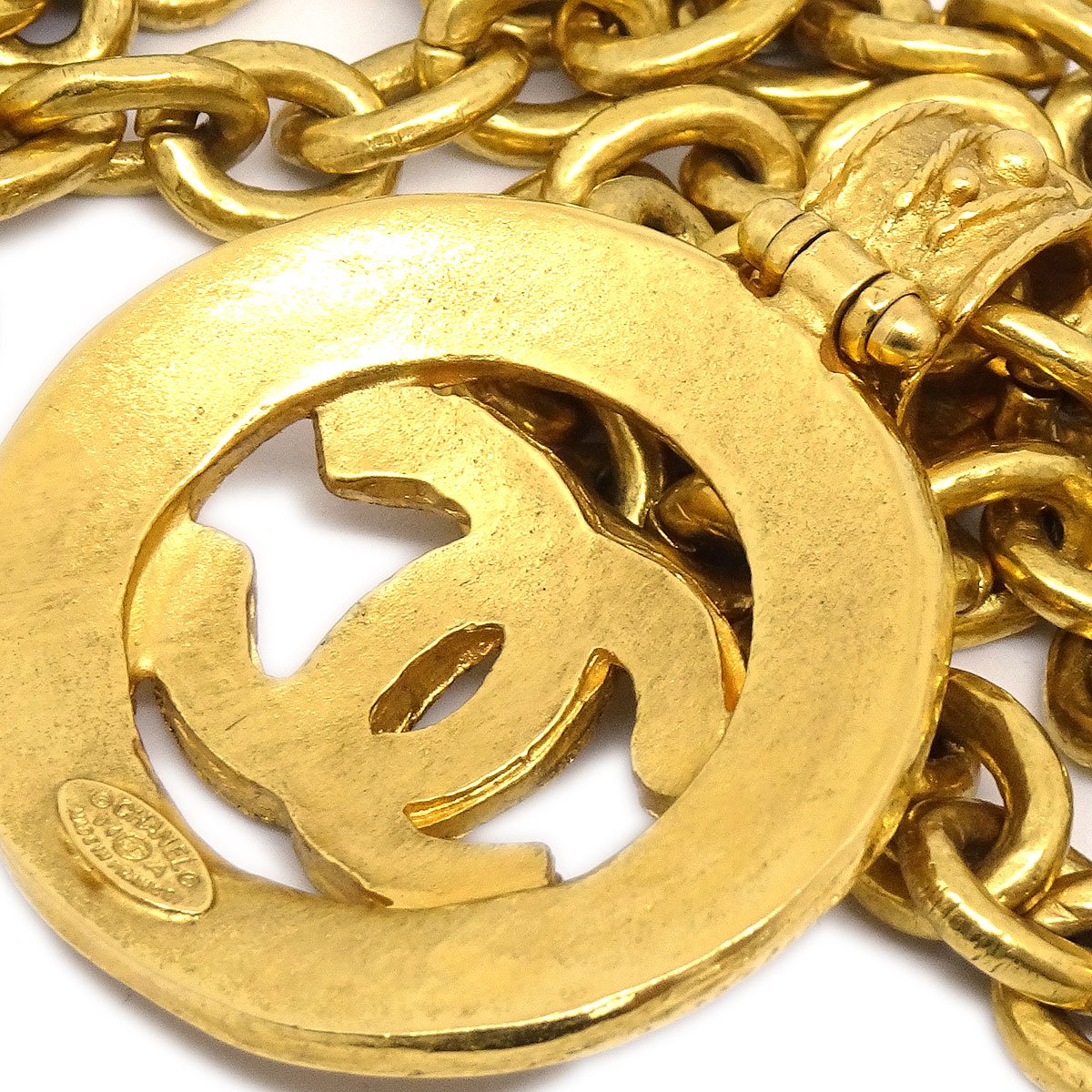 CHANEL 1994 Cutout Medallion Gold Chain Pendant Necklace 37944