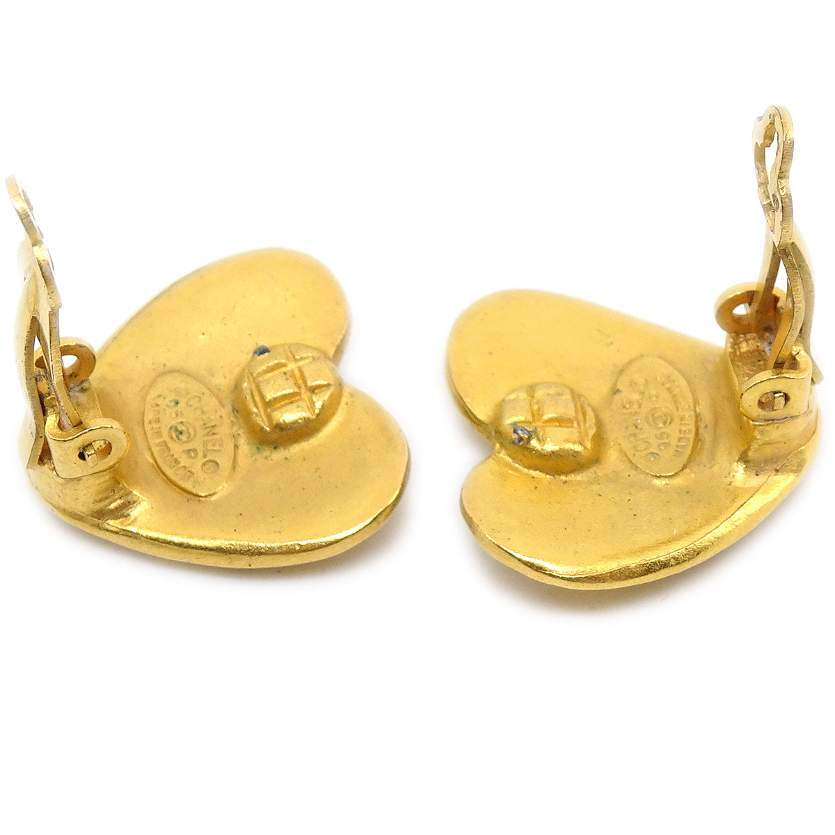 CHANEL 1995 Heart Earrings Gold 24672