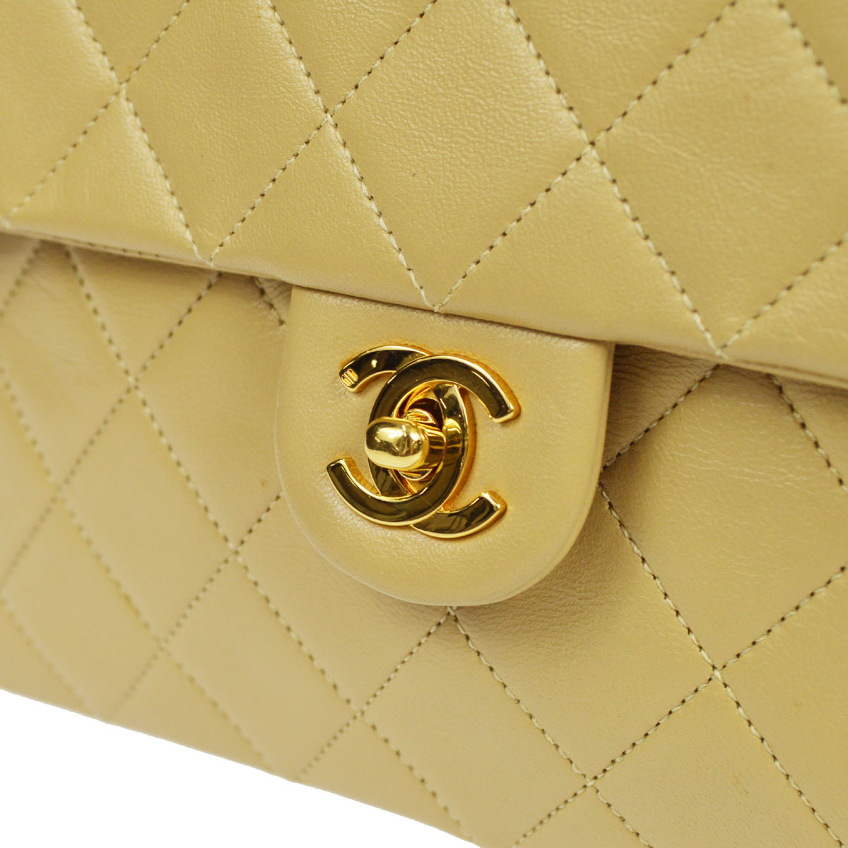 CHANEL 1989-1991 Classic Square Flap 20 Beige Lambskin 48362