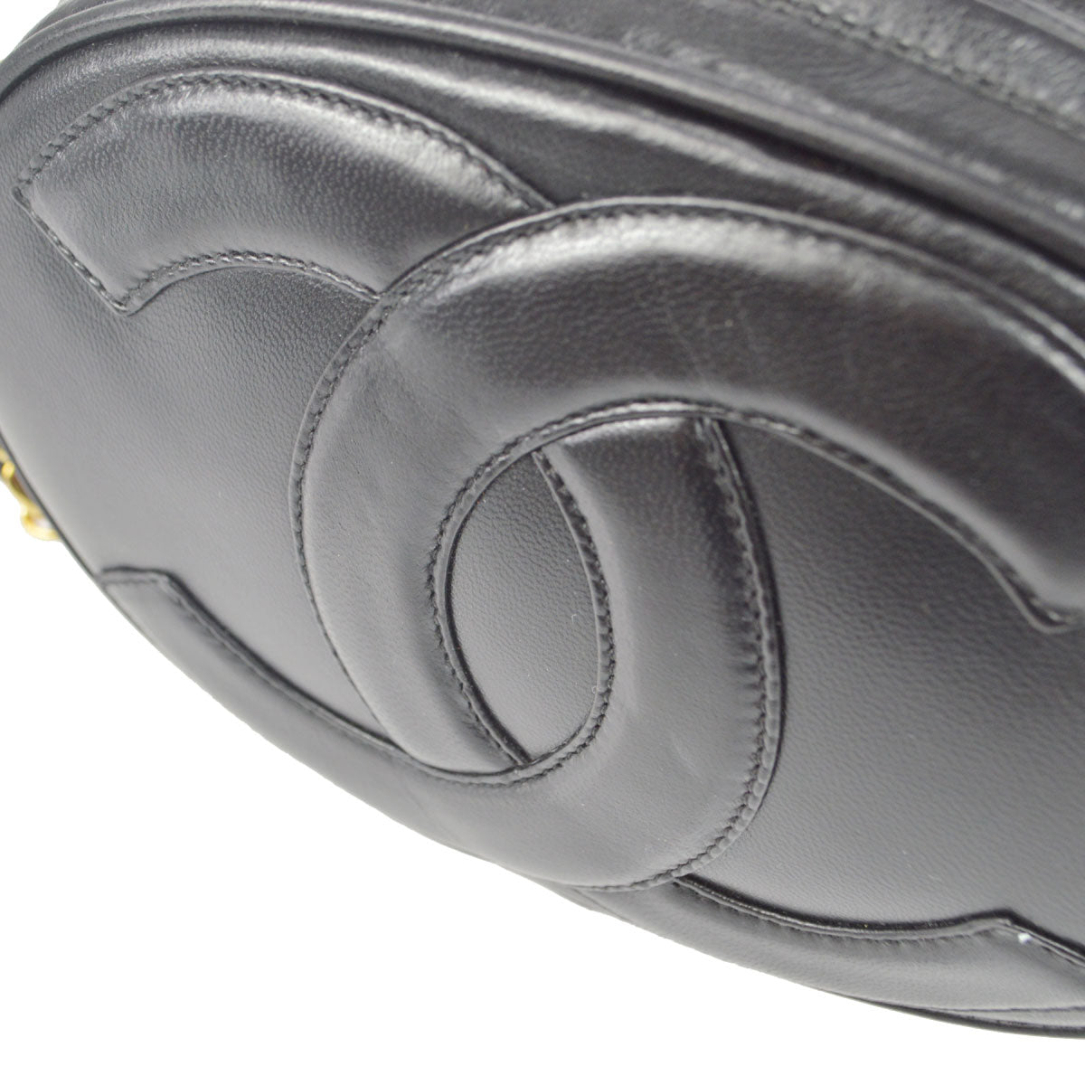 CHANEL 1989-1991 Oval Shoulder Bag Black Lambskin 48526
