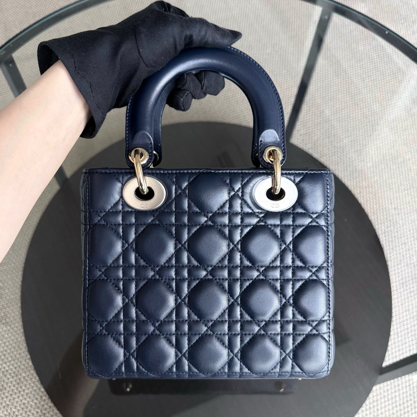 Dior Lady Small Flap - Cannage Lambskin Dark Blue Gold Hardware