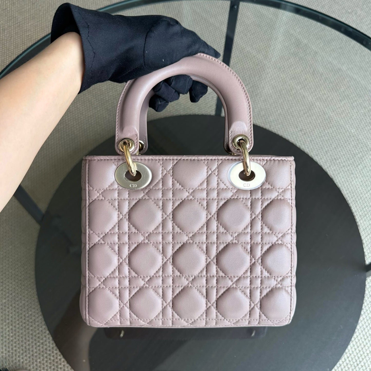Dior Lady Small Flap - Cannage Lambskin Blush Pink Gold Hardware