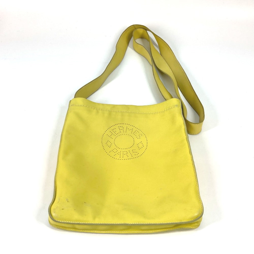 HERMES Shoulder Bag leather yellow Punching logo Crude cell Women d
