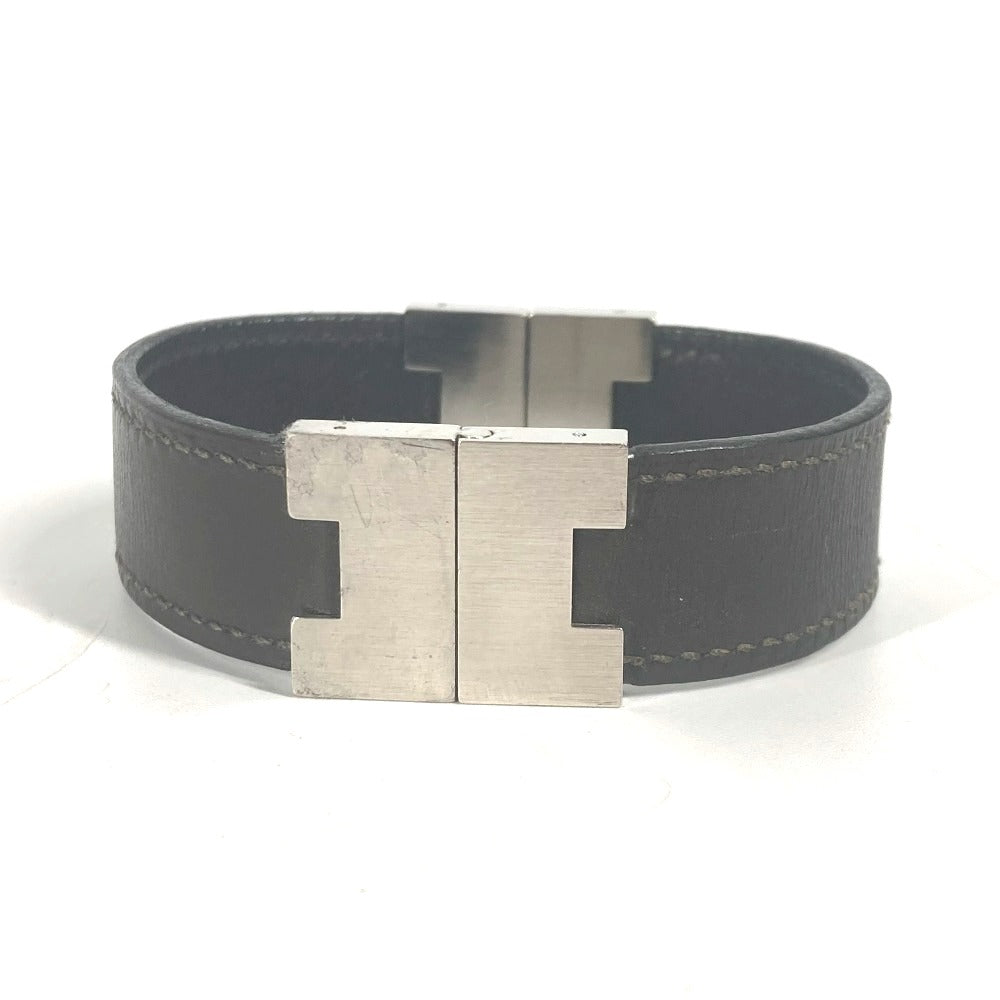 HERMES bracelet leather black Lurie H logo Women d