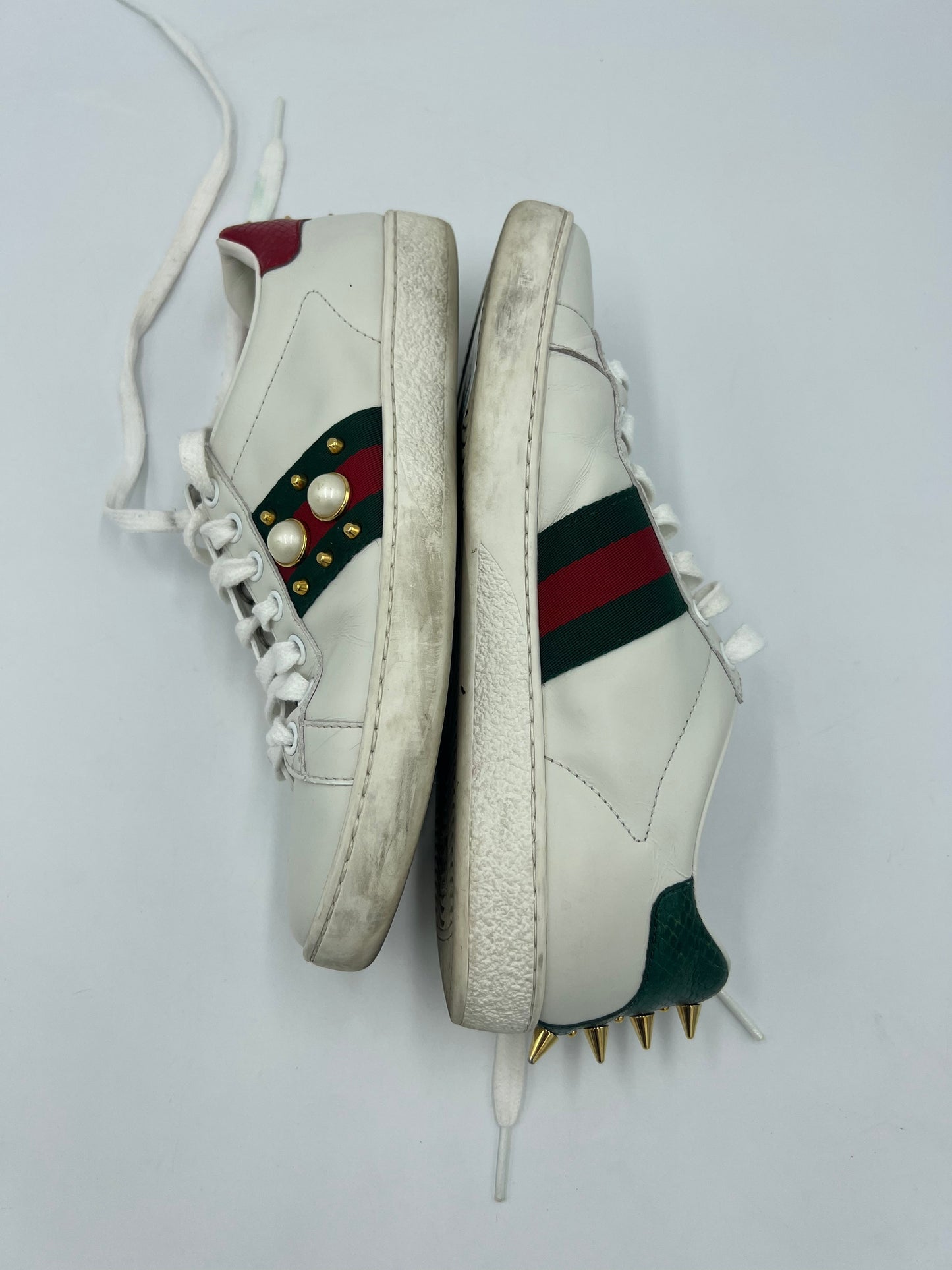 Gucci Ace White Leather & Studded Sneakers Size: 6