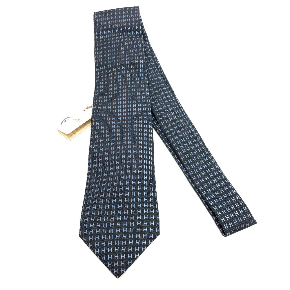 HERMES tie silk gray H logo mens d