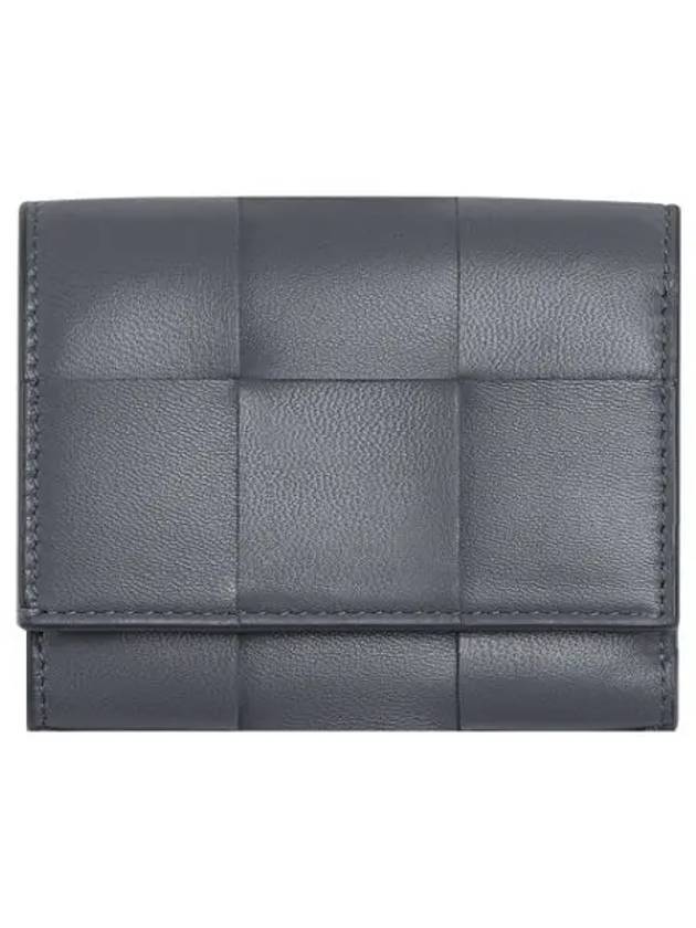 Luxury Bottega Veneta Intrecciato Tri-Fold Zipper Half Wallet Grey