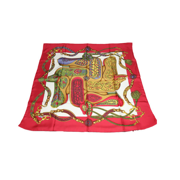 HERMES scarf silk Red Carre90 scarf Festival Women d