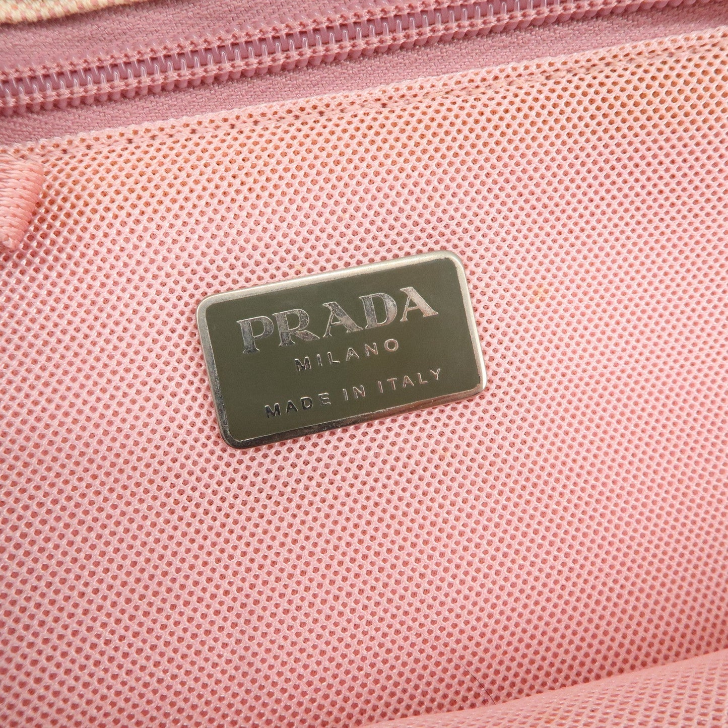 PRADA Canvas Leather Nylon Tote Bag Hand Bag Pink Silver HDW d