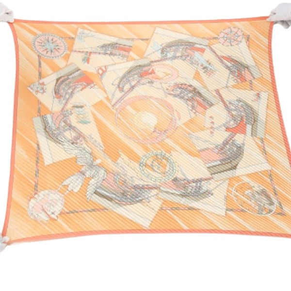 HERMES scarf silk Orange 100% silk PleatedCarre Women d