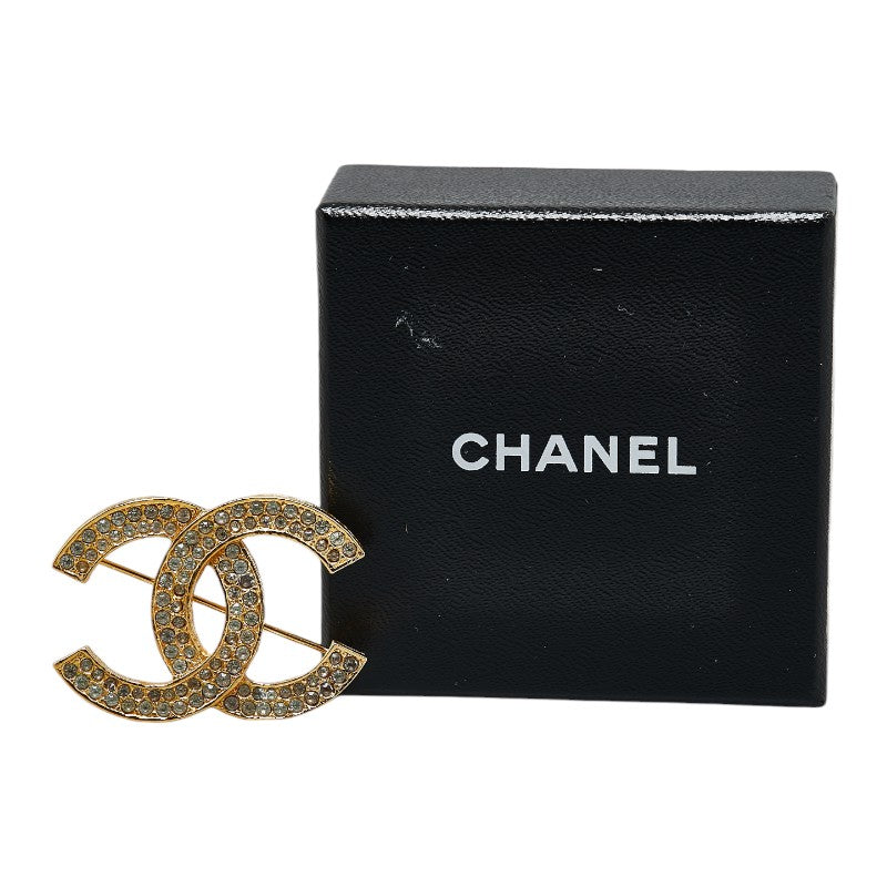 Chanel Coco Mark Brooch Gold Plated Rhinestone