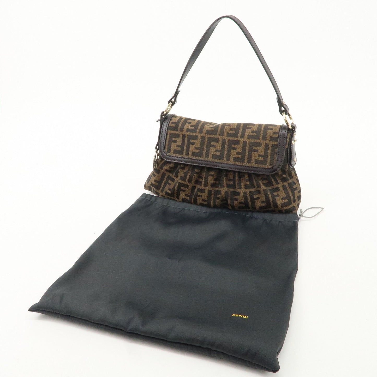 FENDI Zucca Canvas Leather Shoulder Bag Beige Brown 8BR445 d