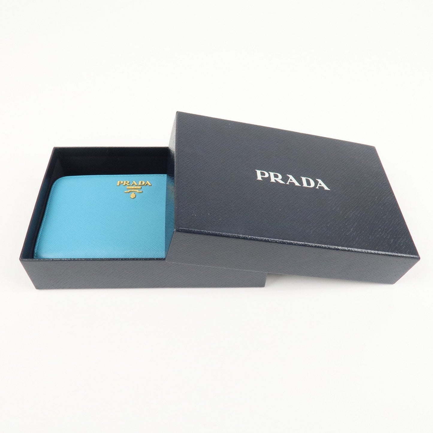 PRADA Logo Leather Bi-Fold Wallet Purse Light Blue 1ML225 d