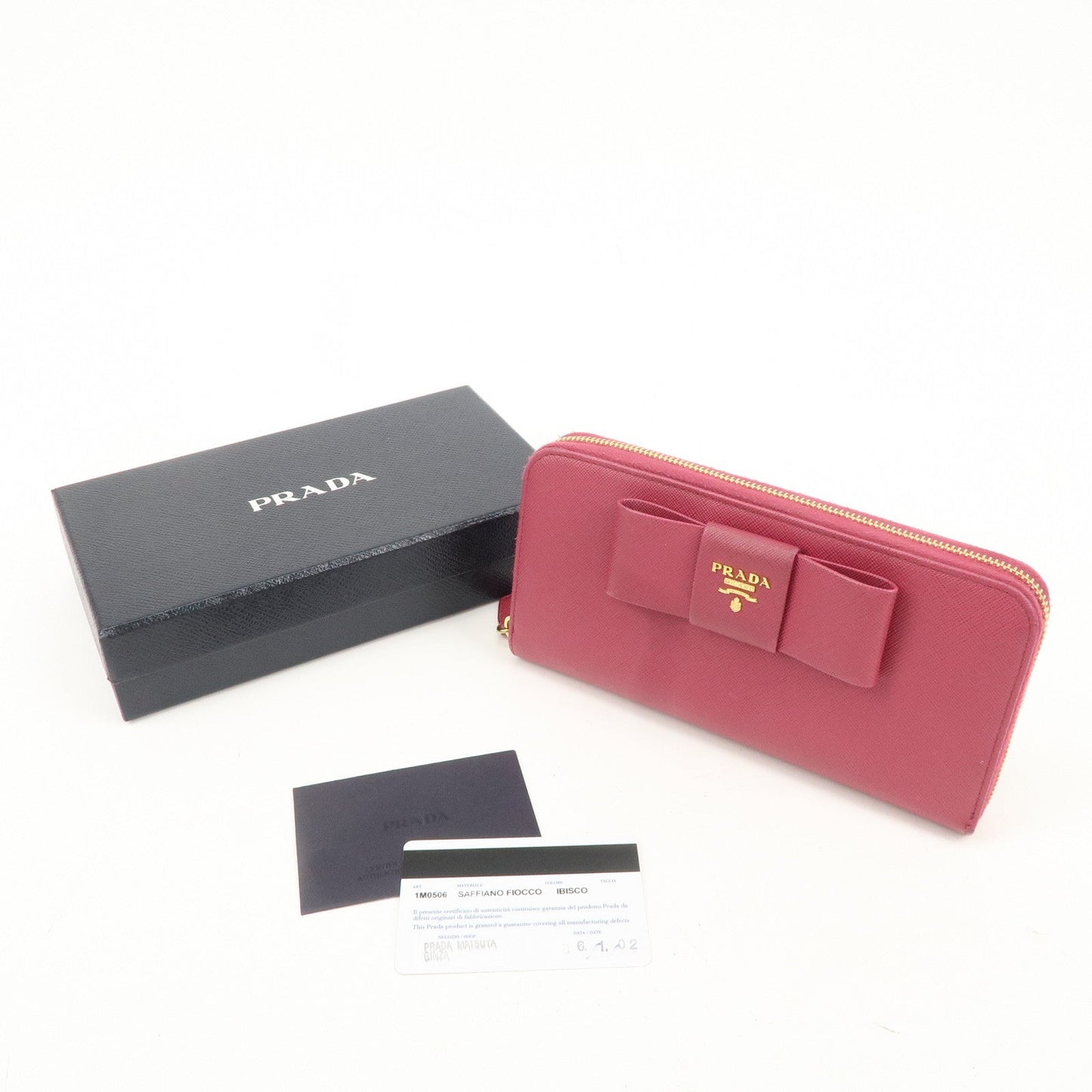 PRADA Logo Saffiano Leather Round Zipper Long Wallet Pink 1M0506 d