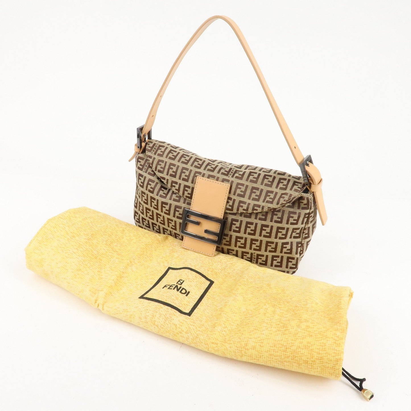 FENDI Zucchino Canvas Leather Shoulder Bag Beige 8BR003 d