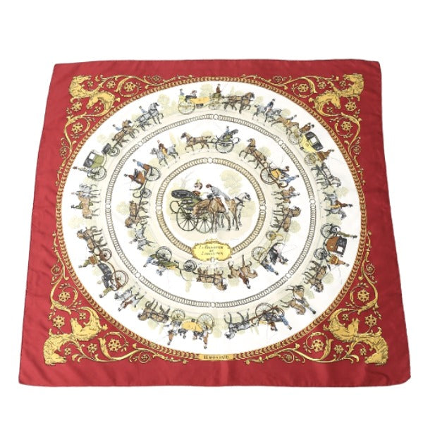 HERMES scarf silk Red Carre90 100% silk Women d