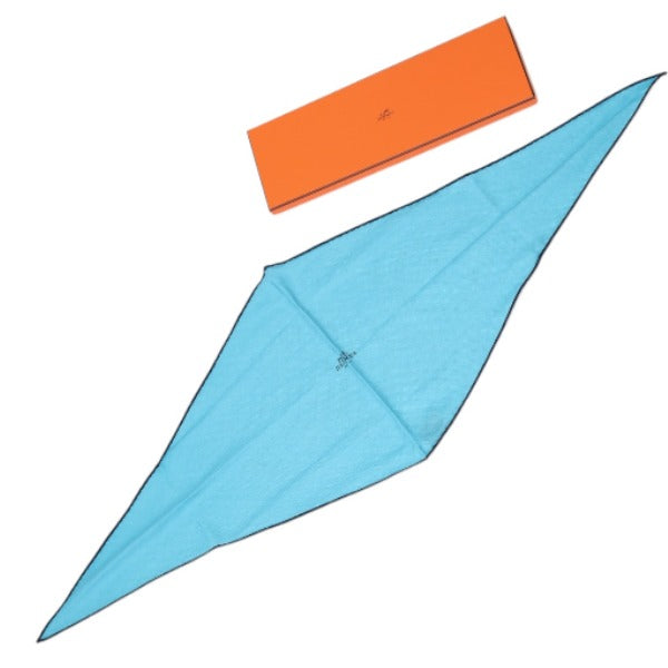 HERMES scarf Silk, Cashmere blue scarf Cashmere x silk Rhombus unisex(Unisex) d